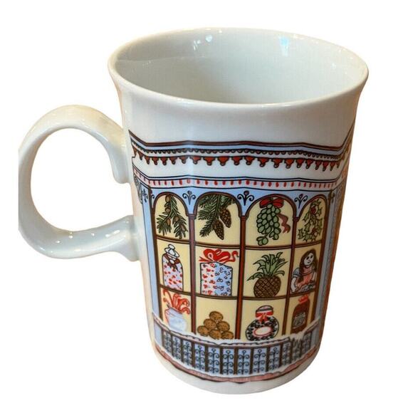 Vtg 2 DUNOON MUGS SUE SCULLARD CHRISTMAS TREE FIREPLACE CATS DOORS - Picture 8 of 10